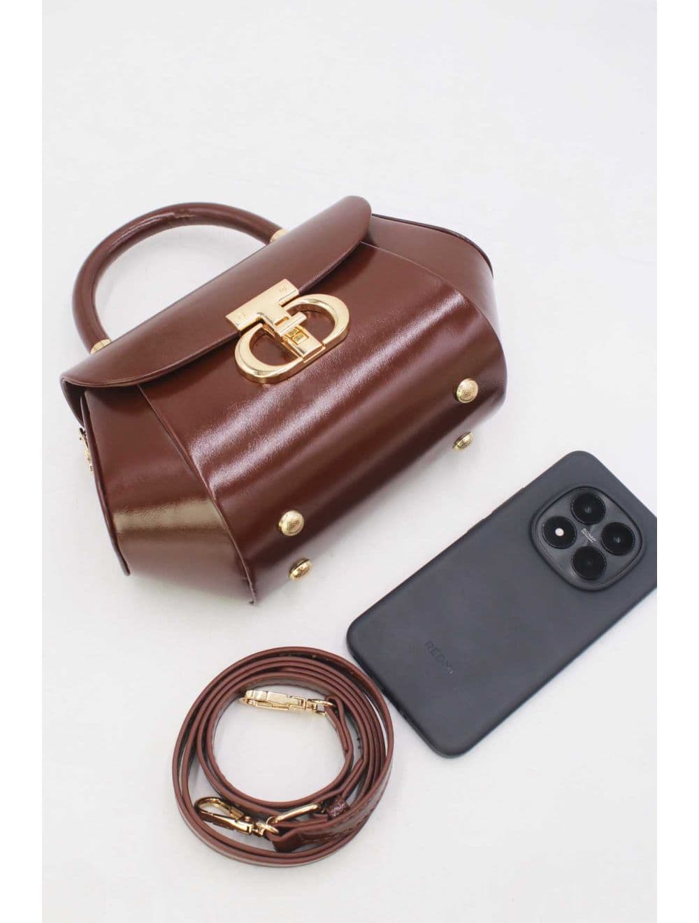 Petit Sac à Main Effet Vernis 25P-6383-Café — vue 4