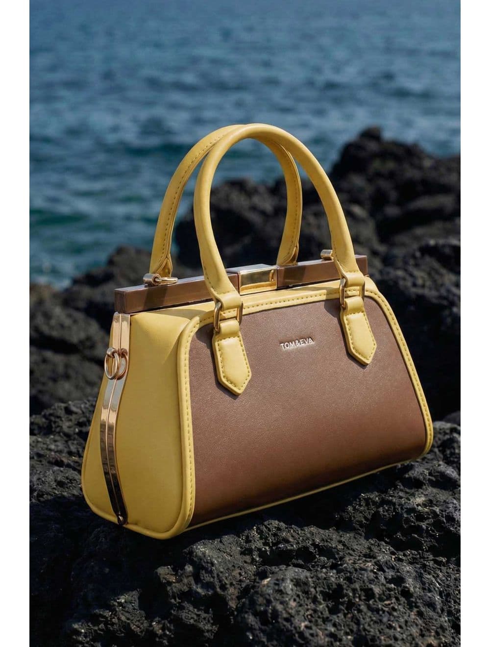 Petit Sac à Main Bicolore 25B-6258-Brown/Yellow