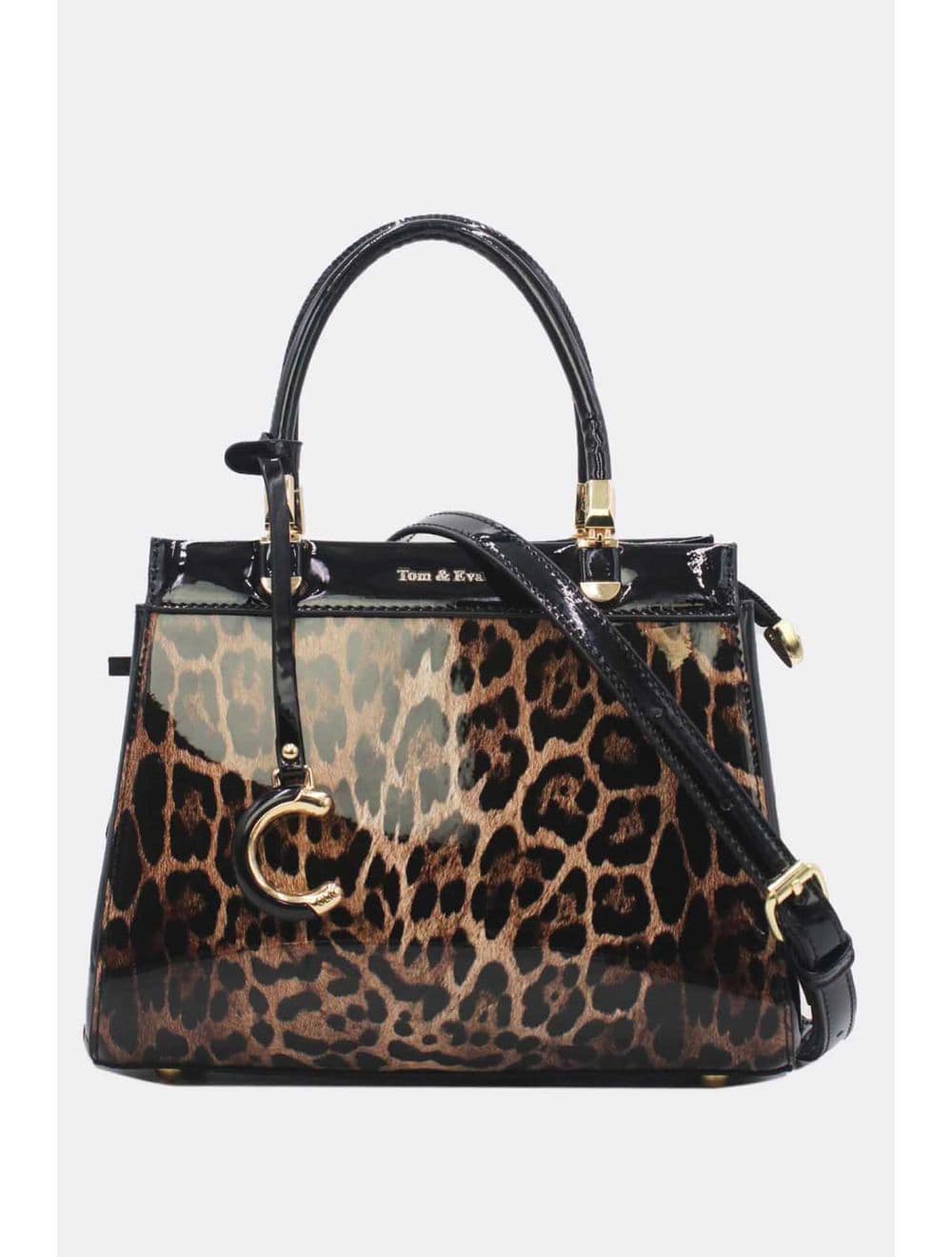 Medium Sac à Main Vernis Léopard 25B-6273-Black/Brown