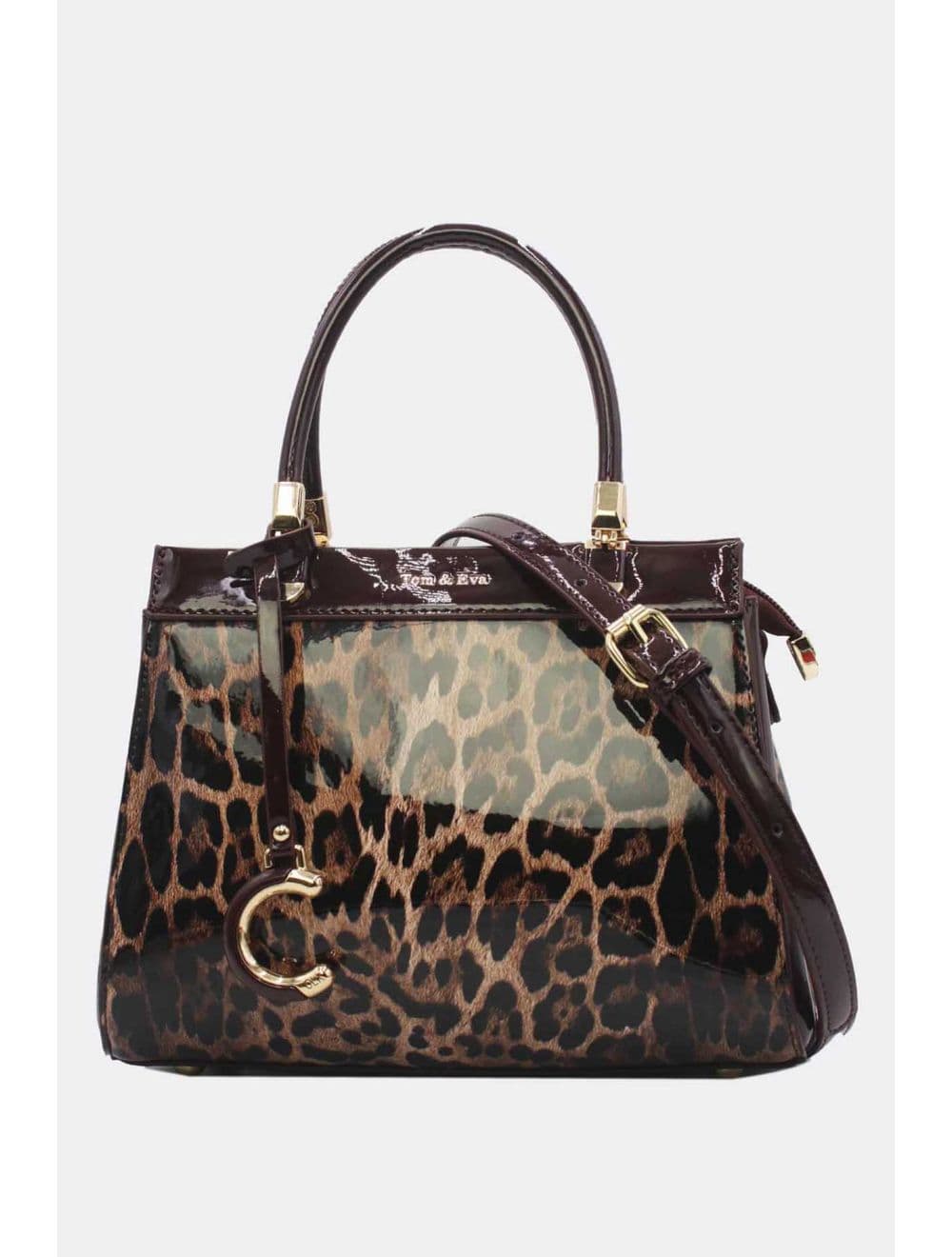 Medium Sac à Main Vernis Léopard 25B-6273-Coffee/Brown