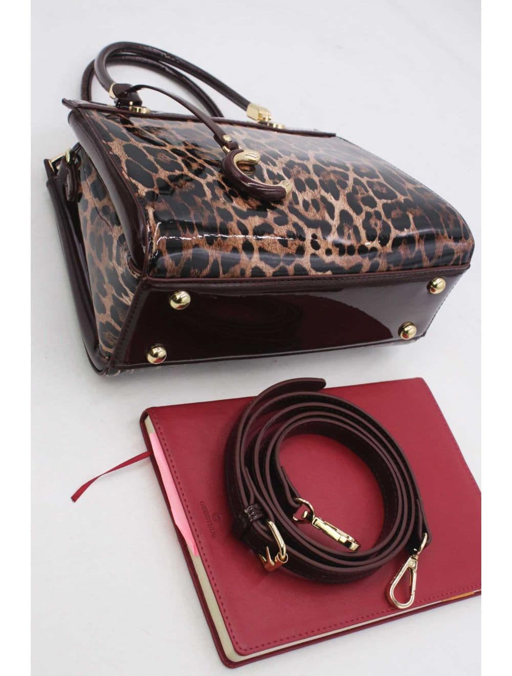 Medium Sac à Main Vernis Léopard 25B-6273-Coffee/Brown — vue 4