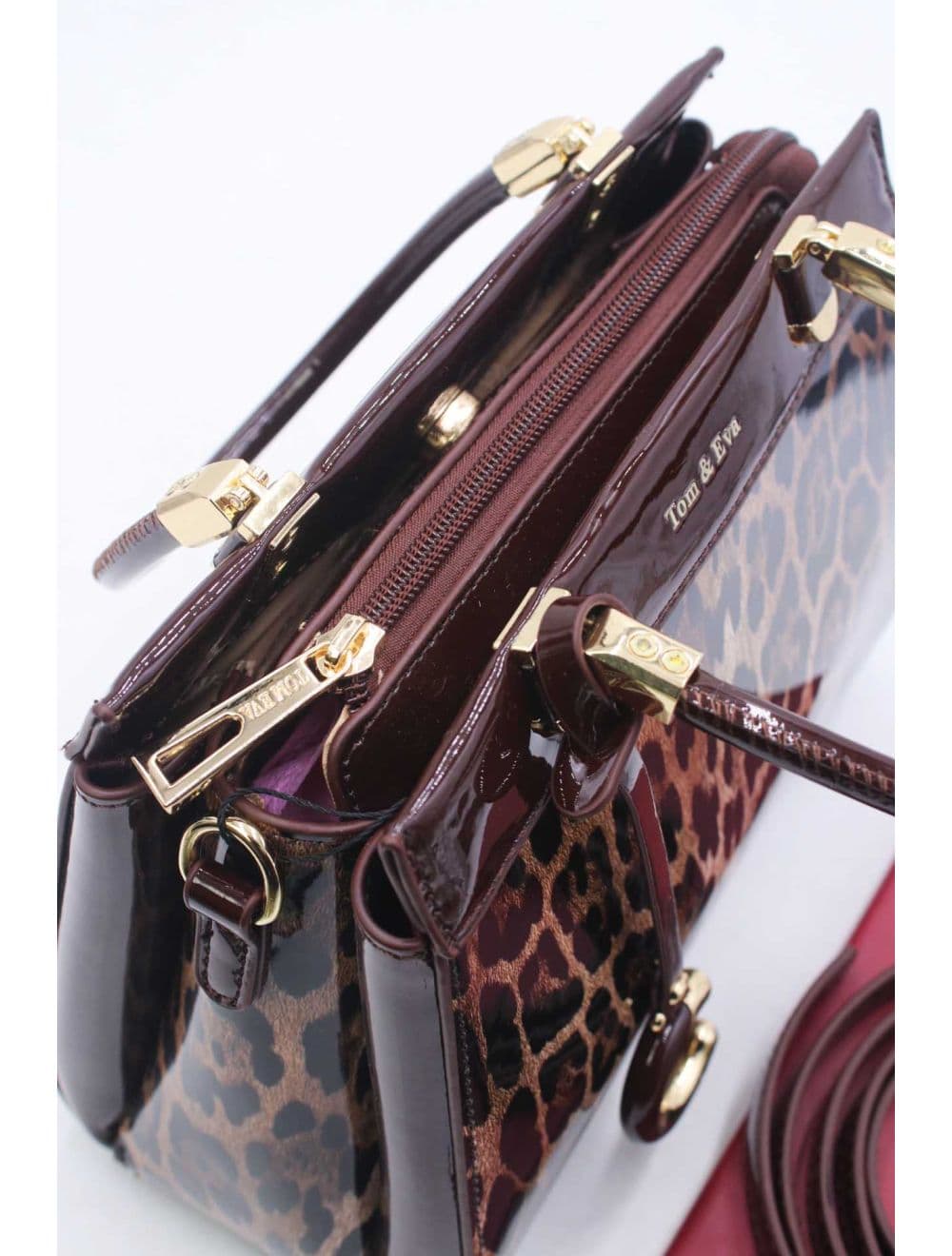 Medium Sac à Main Vernis Léopard 25B-6273-Coffee/Brown — vue 5