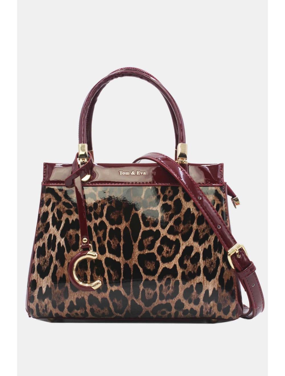Medium Sac à Main Vernis Léopard 25B-6273-Wine/Brown