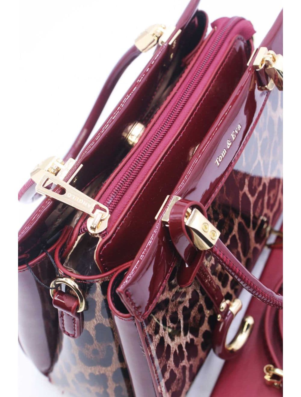Medium Sac à Main Vernis Léopard 25B-6273-Wine/Brown — vue 5