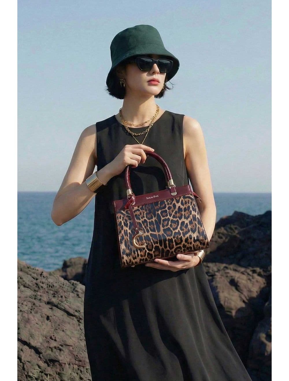 Medium Sac à Main Vernis Léopard 25B-6273-Wine/Brown — vue 6