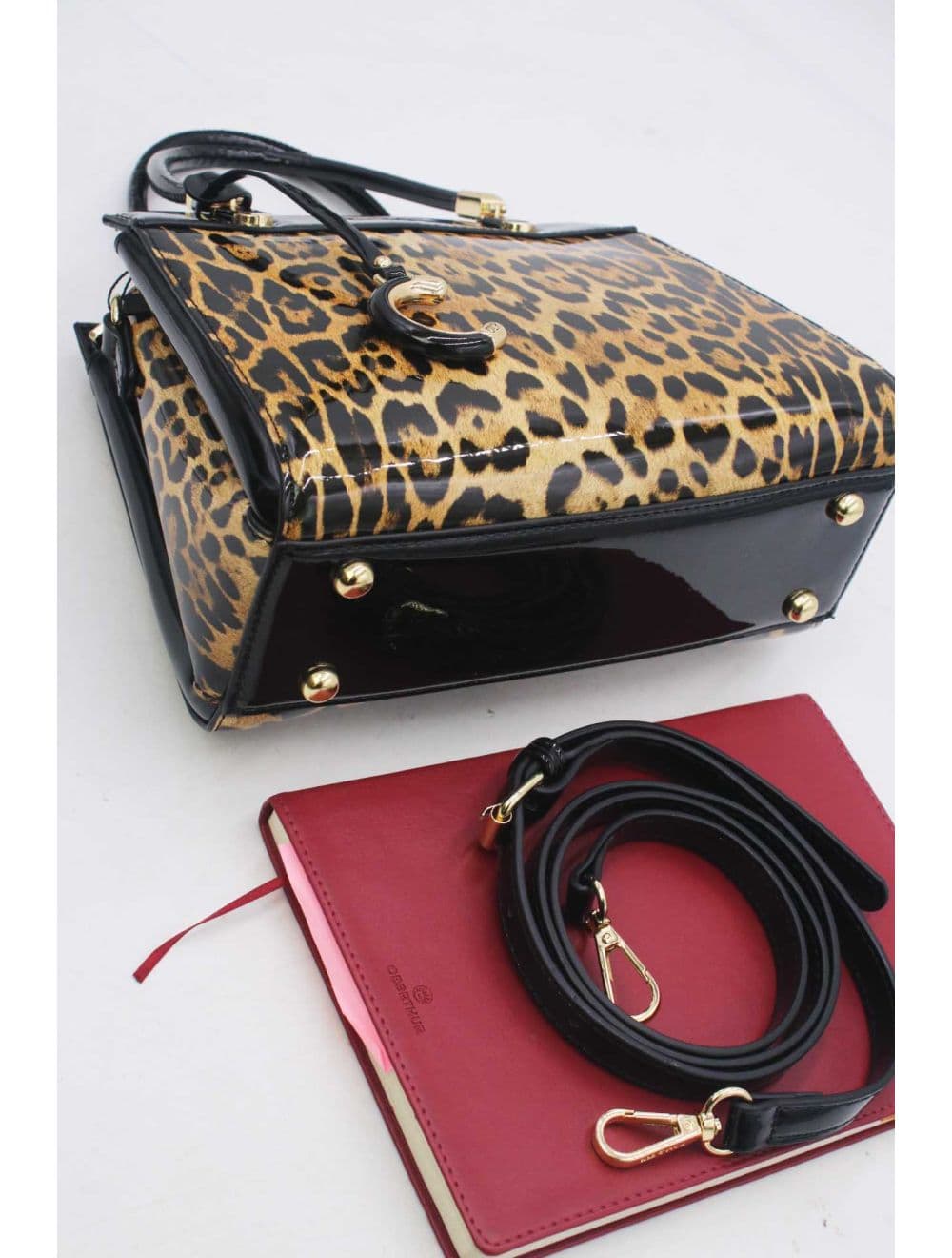Medium Sac à Main Vernis Léopard 25B-6273-Black/Apricot — vue 4