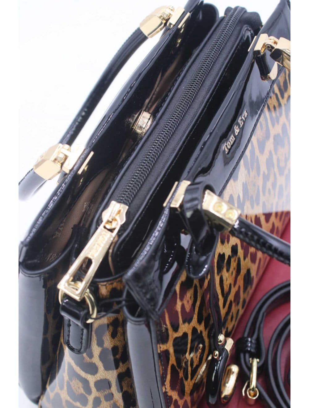 Medium Sac à Main Vernis Léopard 25B-6273-Black/Apricot — vue 5