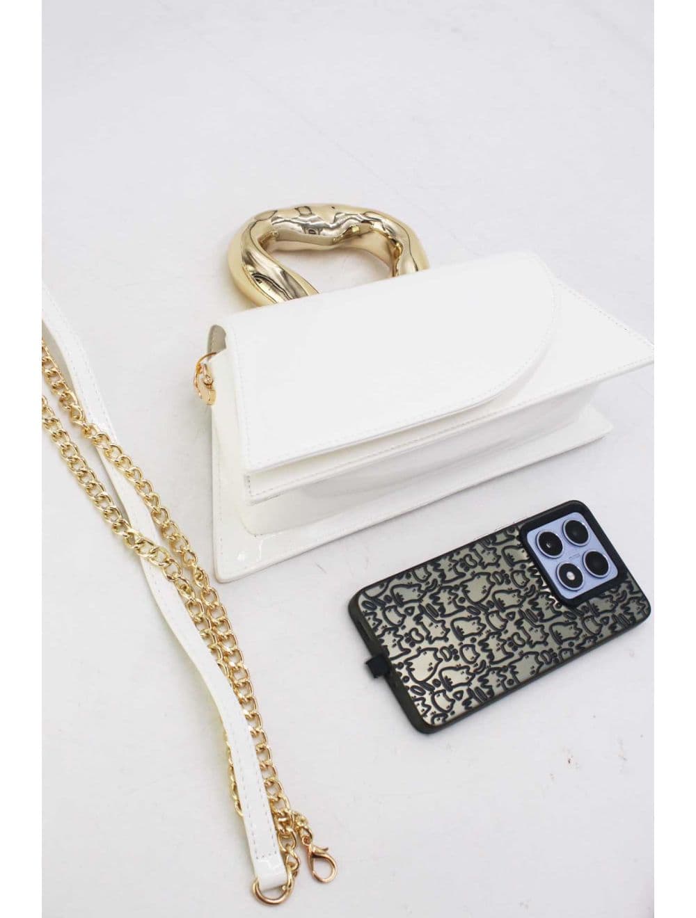 Petit Sac à Main Avec Poignée Forme De Cœur Dorée 25P-6320-Blanc — vue 4