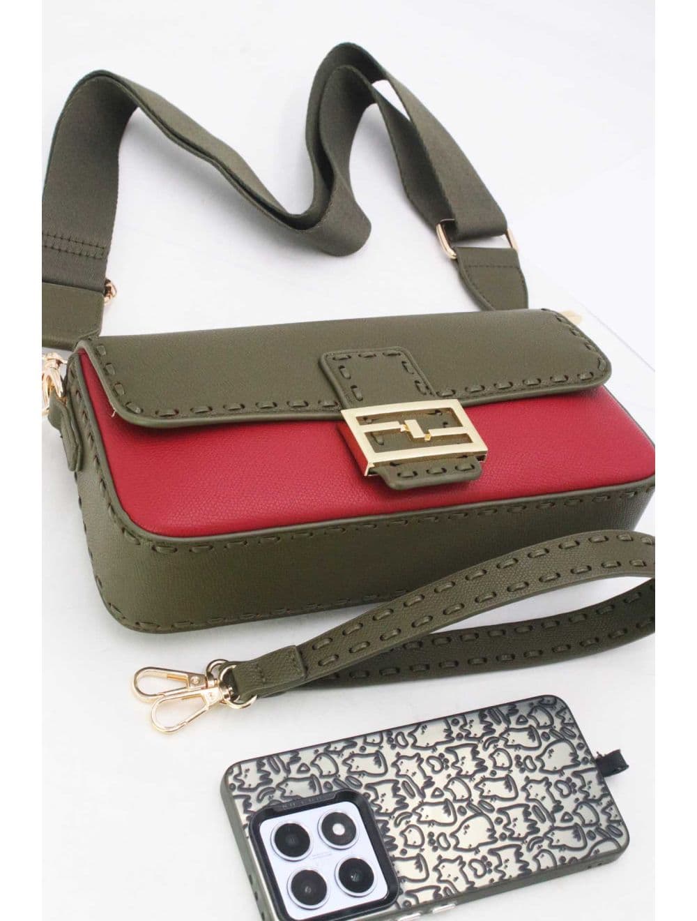 Sac à Bandoulère Double Porté 24P-5949-Green/Red — vue 4