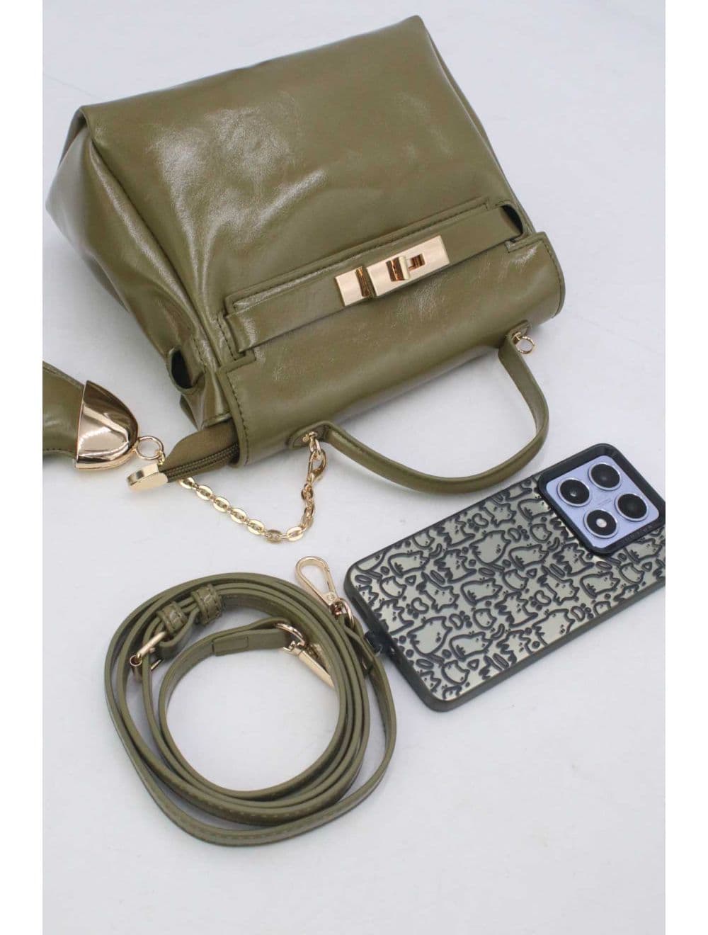 Petit Sac à Main Vernis Style Vintage 25P-6166-Vert — vue 5