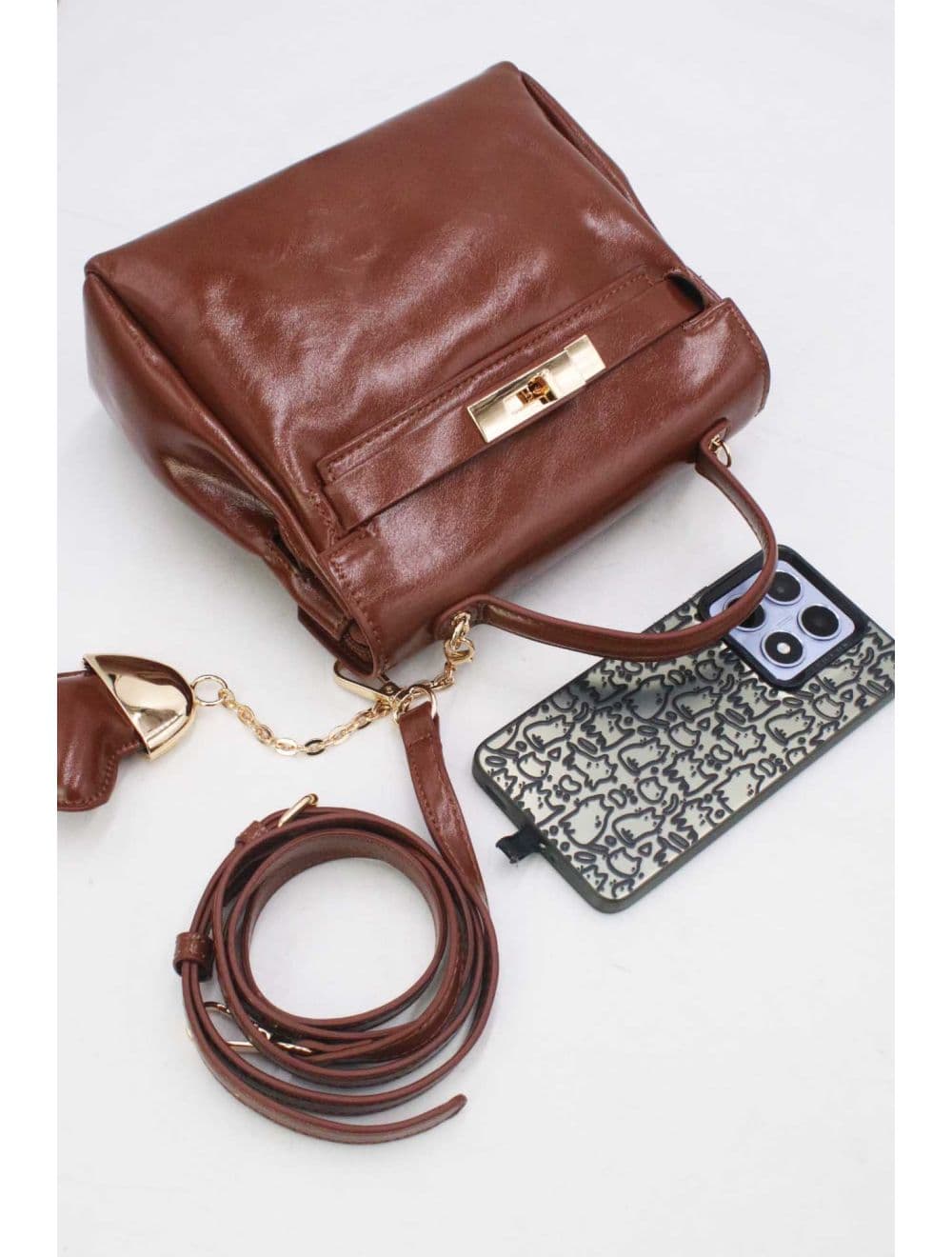 Petit Sac à Main Vernis Style Vintage 25P-6166-Marron — vue 5