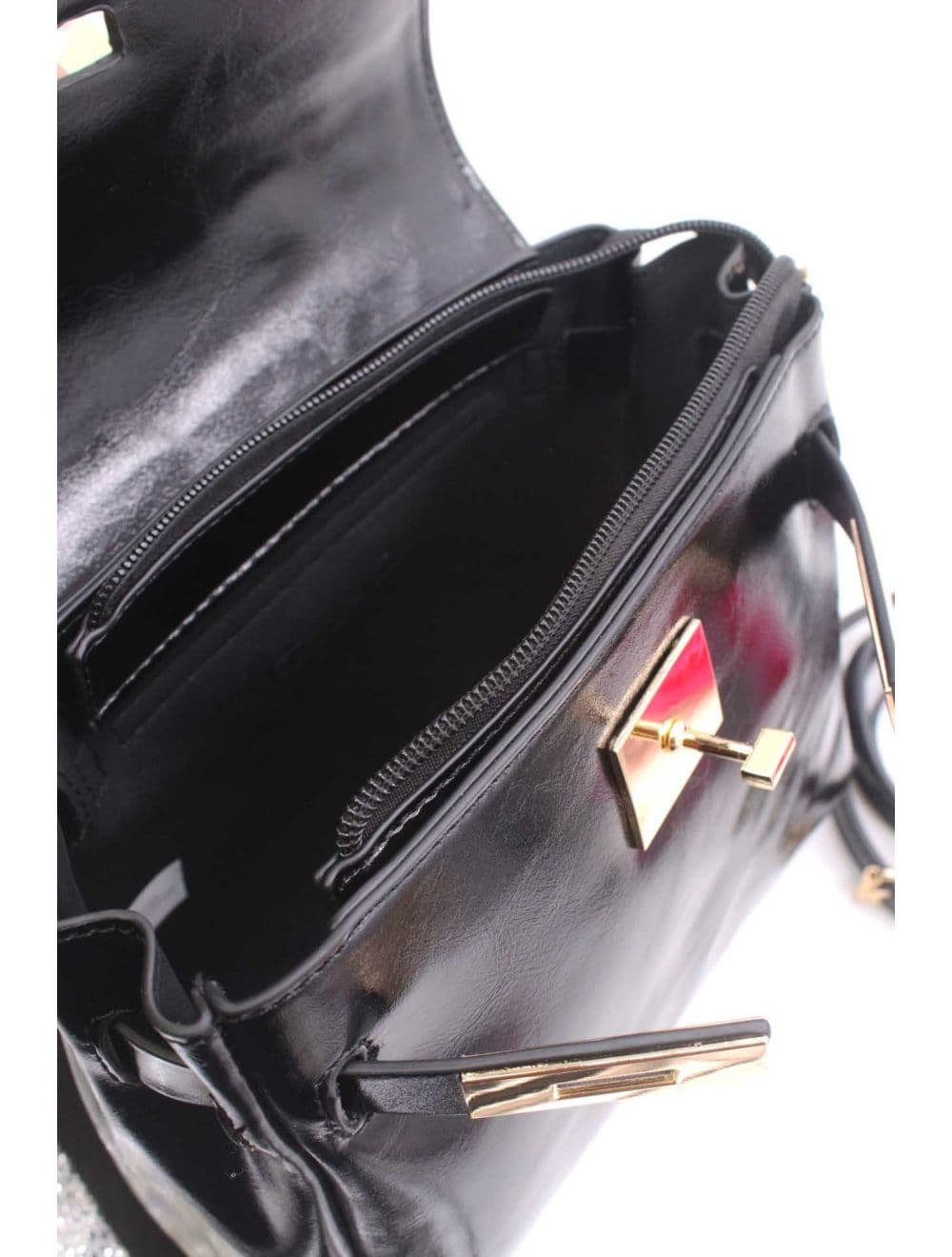 Petit Sac à Main Vernis Style Vintage 25P-6166-Noir