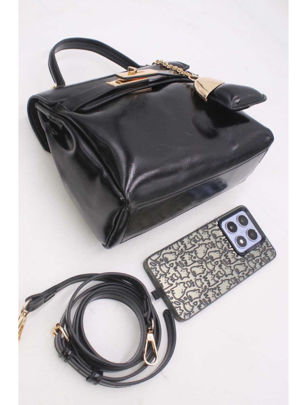 Petit Sac à Main Vernis Style Vintage 25P-6166-Noir — vue 5