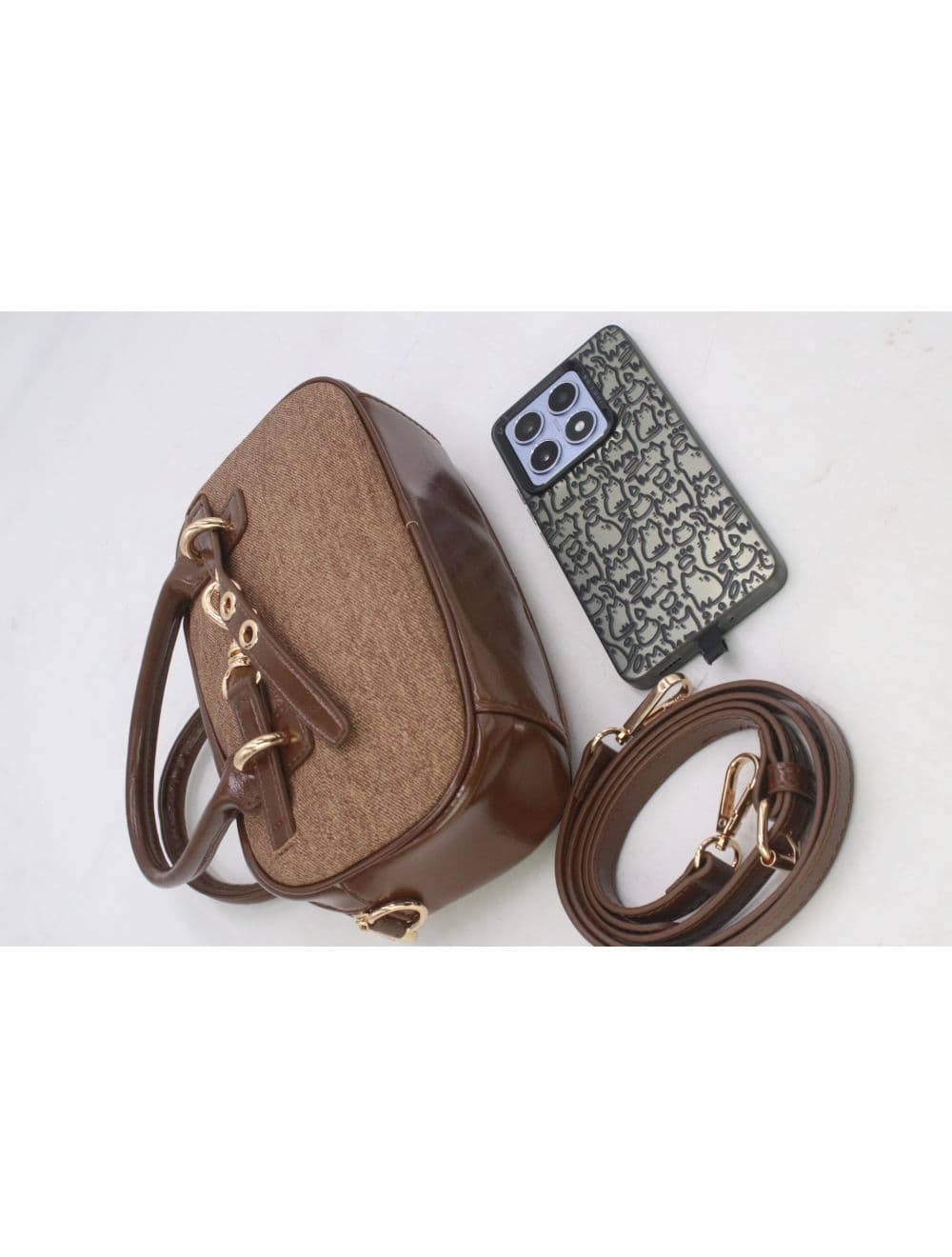 Petit Sac à Main Effet Tissu 25P-6201-Café — vue 4