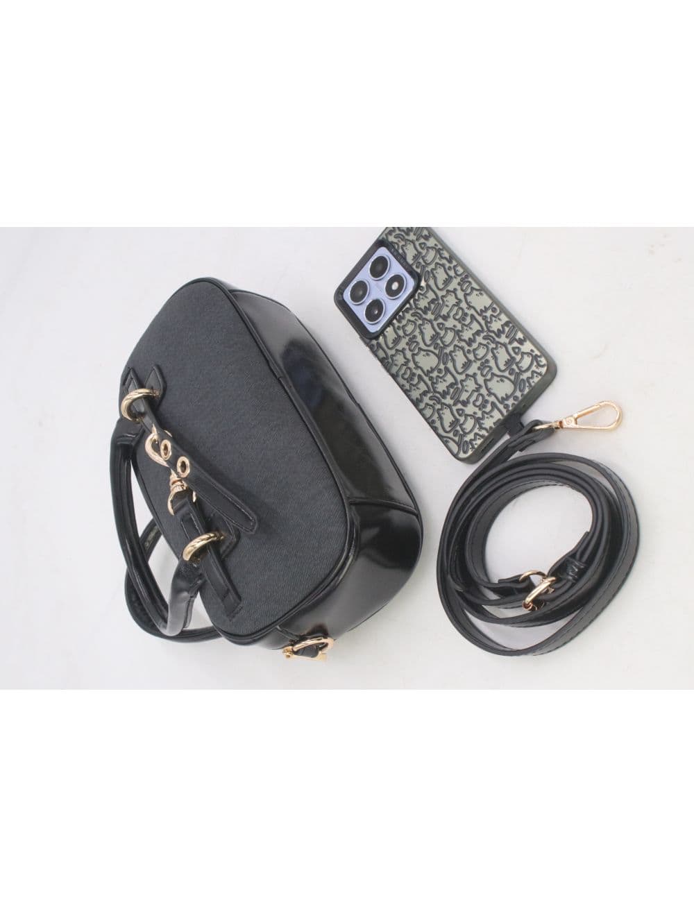 Petit Sac à Main Effet Tissu 25P-6201-Noir — vue 5