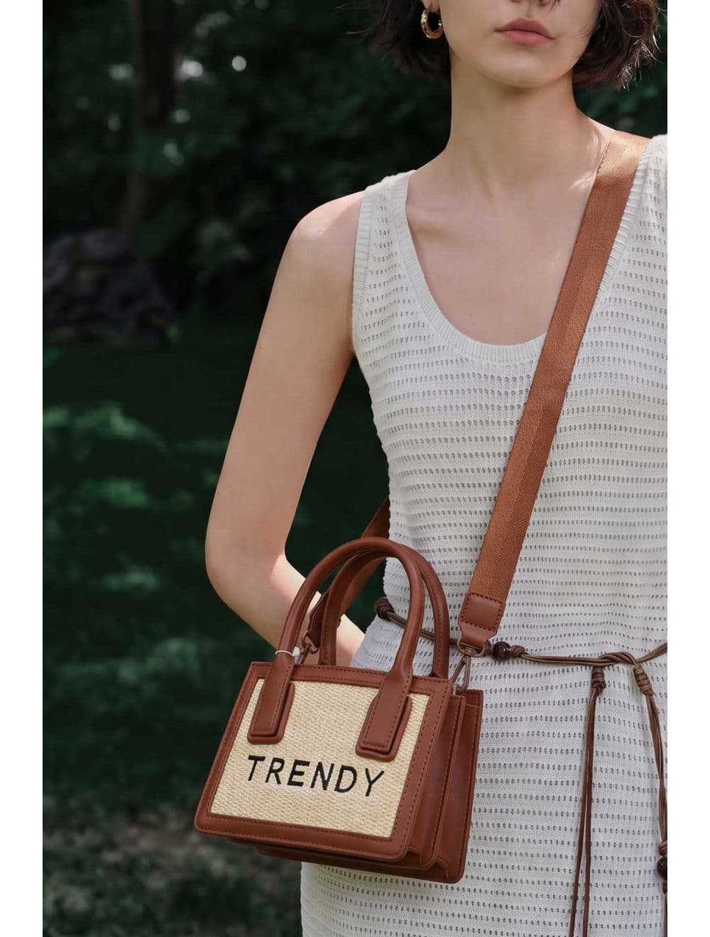 Petit Sac à Main Effet Paille Style Vintage 24P-6060-Apricot/Coffee — vue 2