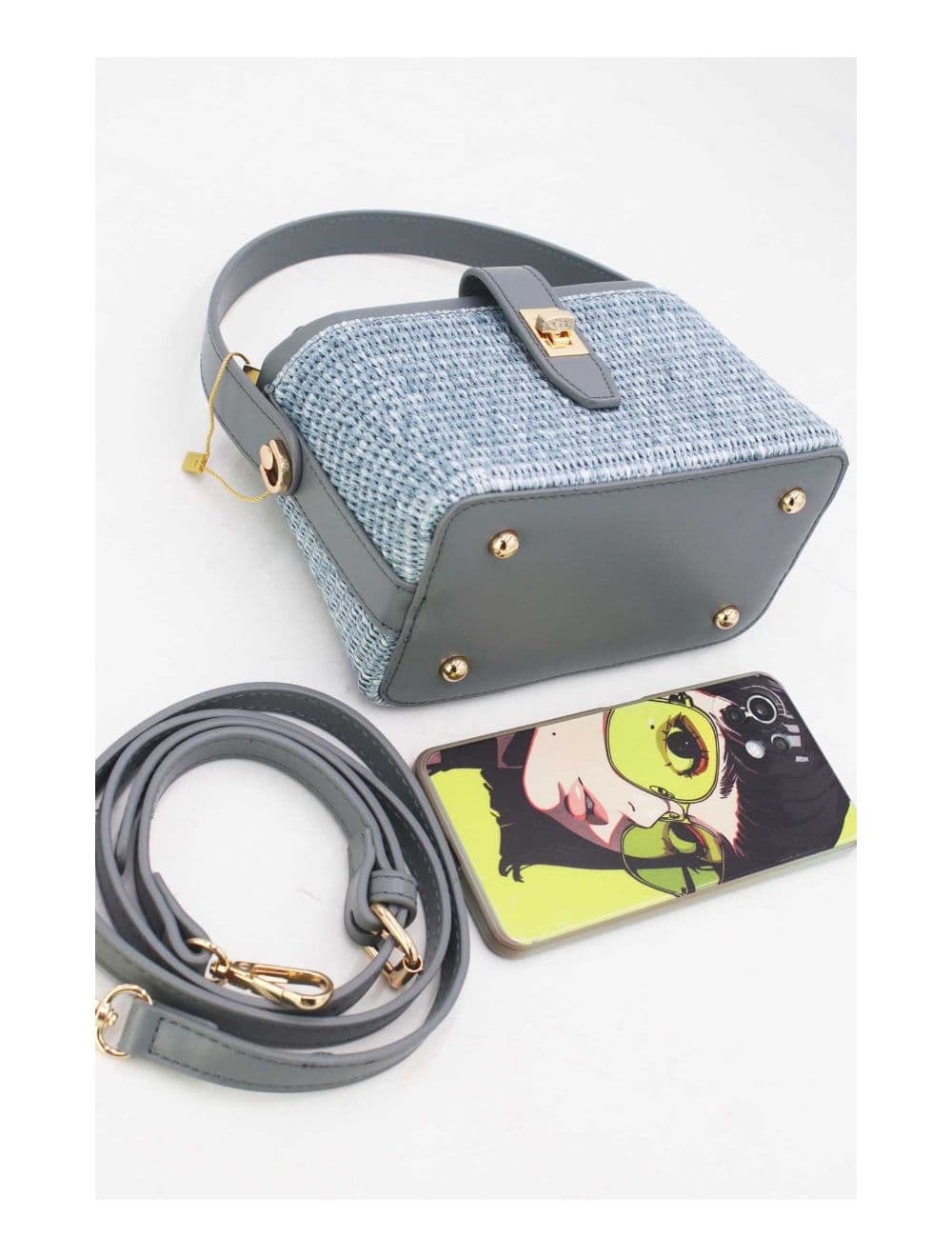Petit Sac à Main Effet Paille 24P-6067-Blue/Blue — vue 4