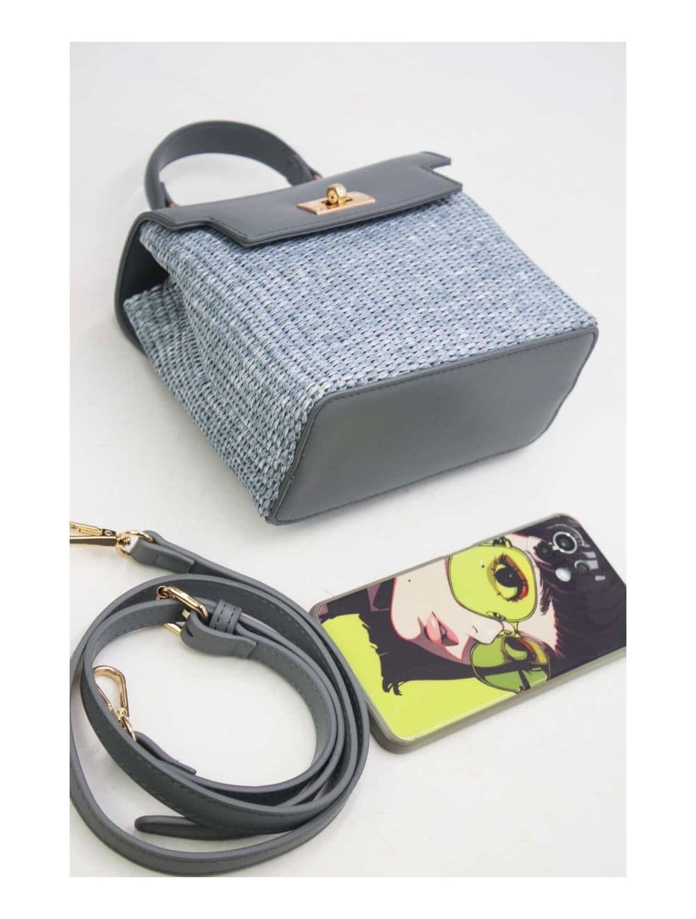 Petit Sac à Main Effet Paille 24P-5926A-Blue/Blue — vue 4