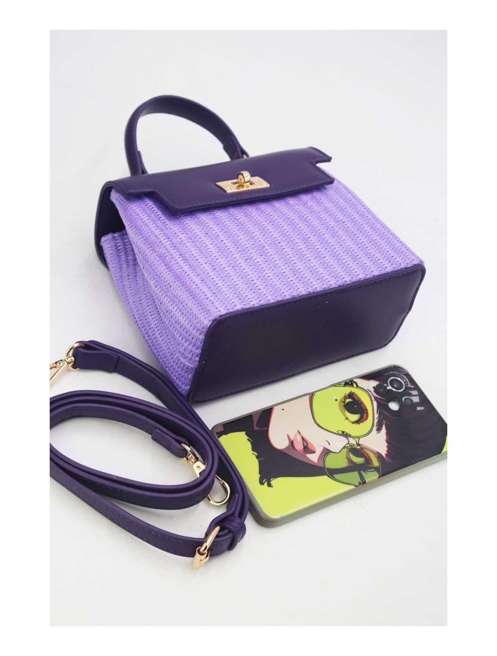 Petit Sac à Main Effet Paille 24P-5926A-Purple/Purple — vue 4