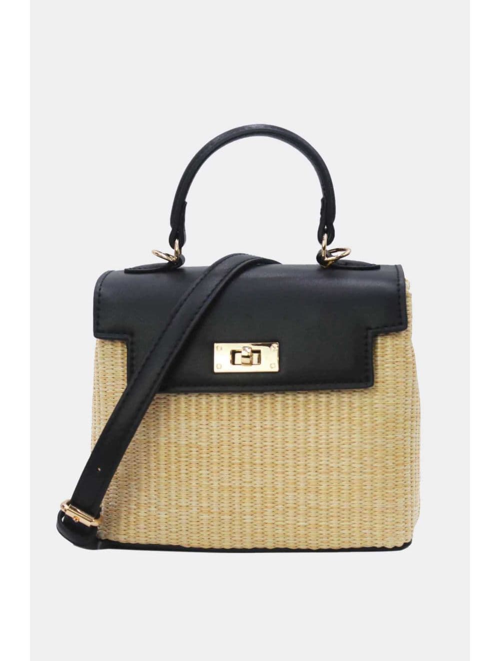 Petit Sac à Main Effet Paille 24P-5926A-Apricot/Black