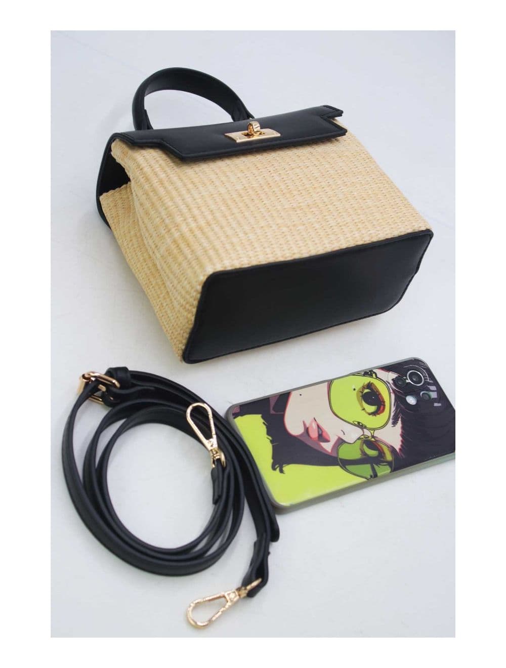 Petit Sac à Main Effet Paille 24P-5926A-Apricot/Black — vue 3