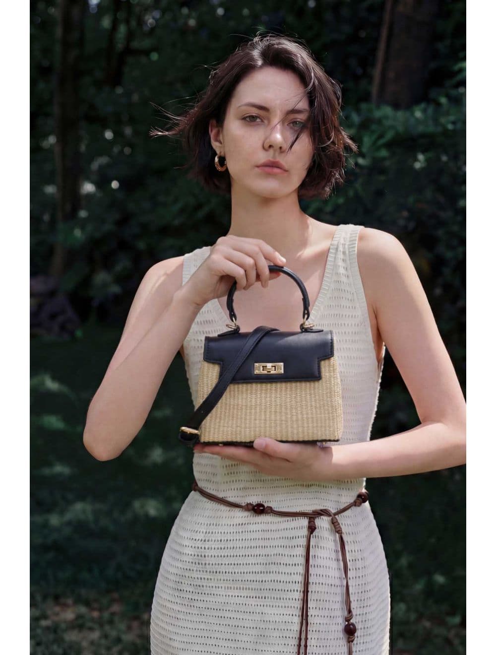 Petit Sac à Main Effet Paille 24P-5926A-Apricot/Black — vue 4