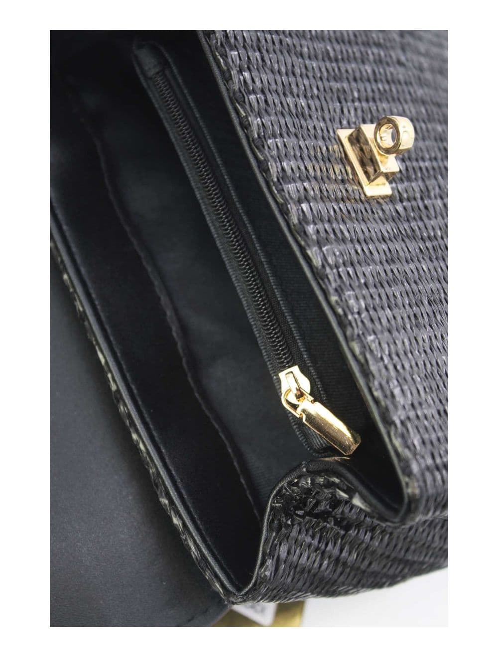Petit Sac à Main Effet Paille 24P-5926A-Black/Black