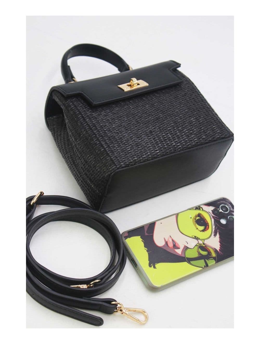 Petit Sac à Main Effet Paille 24P-5926A-Black/Black — vue 5