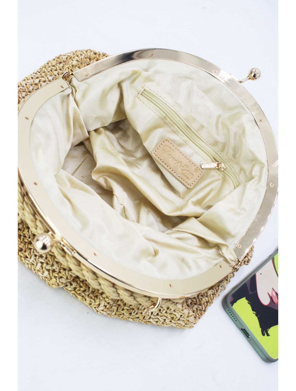 Pochette Tressé Avec Bandoulière Large 23P-5816-Beige
