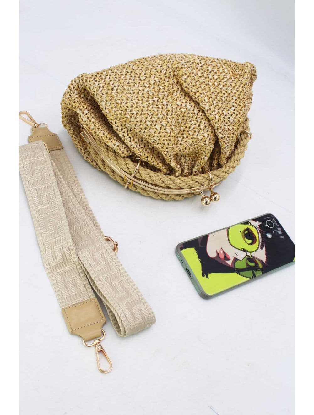 Pochette Tressé Avec Bandoulière Large 23P-5816-Beige — vue 5