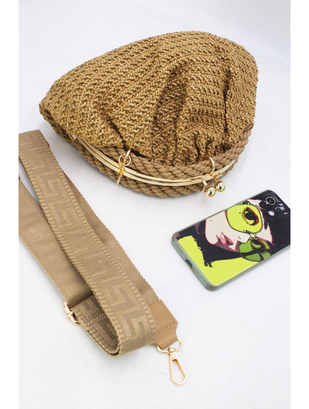 Pochette Tressé Avec Bandoulière Large 23P-5816-Abricot — vue 5