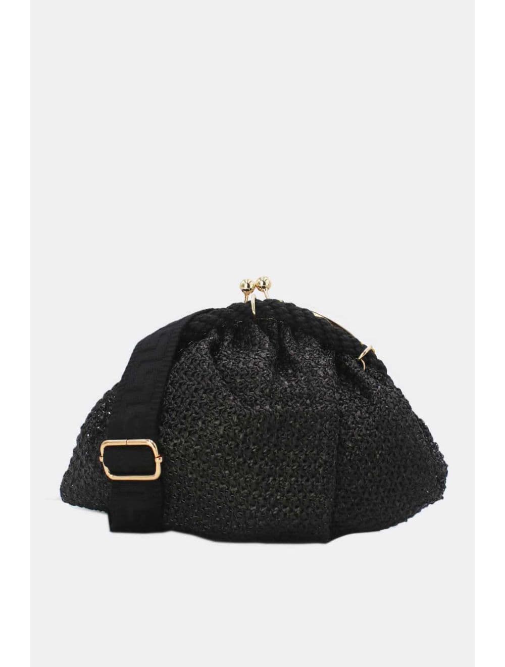 Pochette Tressé Avec Bandoulière Large 23P-5816-Noir