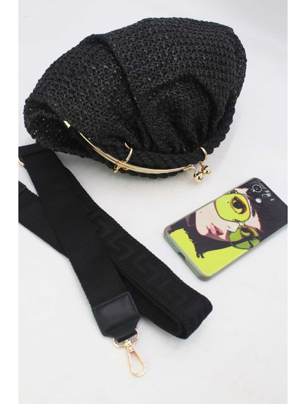 Pochette Tressé Avec Bandoulière Large 23P-5816-Noir — vue 4