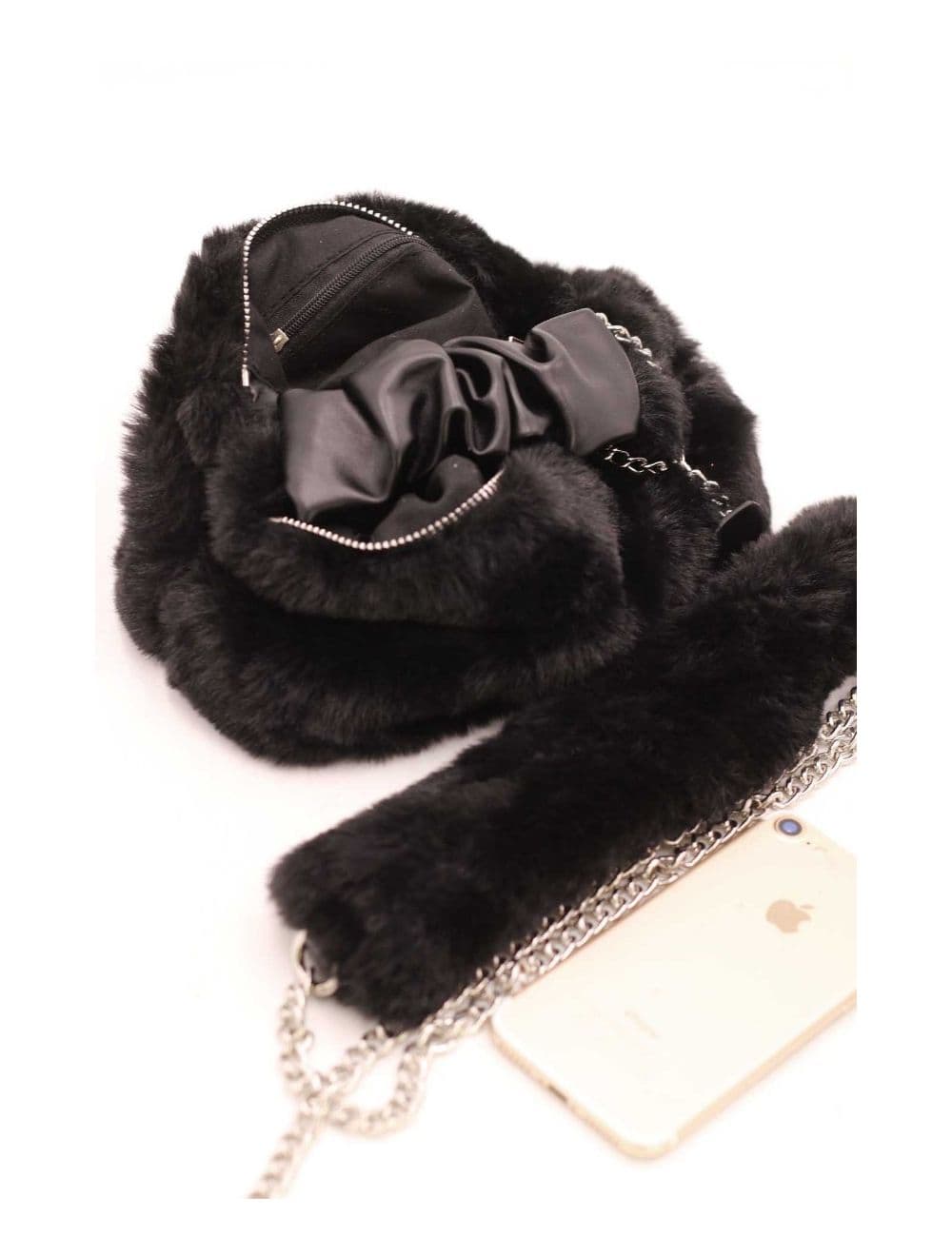 Mini Sac à Main Fausse Fourrure-23P-5689-Noir
