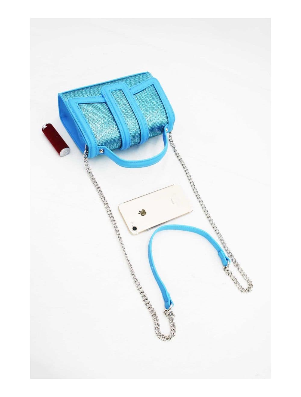 Mini Sac à Main Strassé Style Vintage  22B-5592-Blue — vue 4