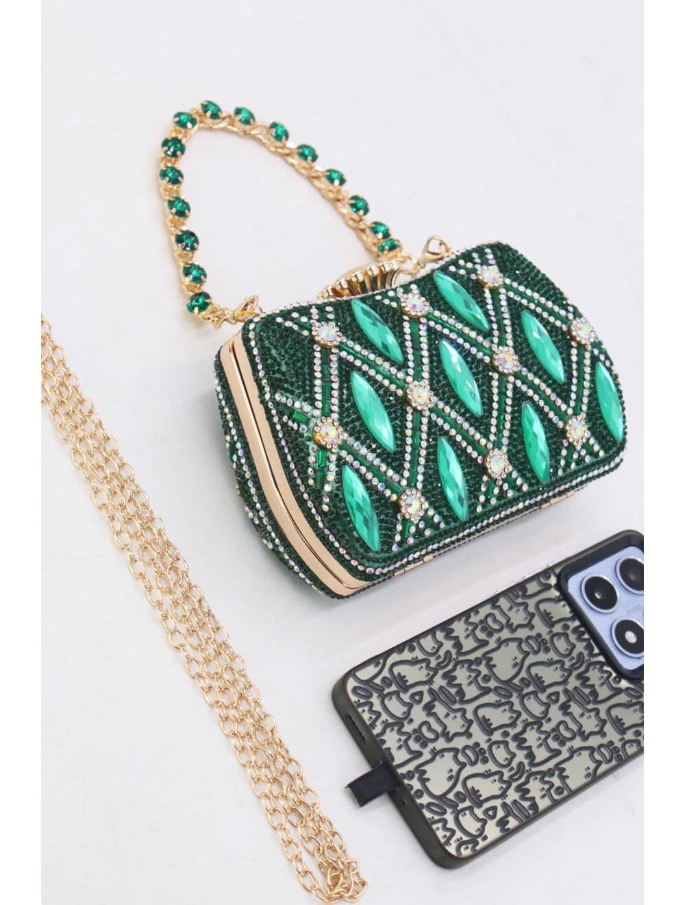 Pochette Soirée Strass Avec Chaîne 25BW-3535-Vert — vue 2