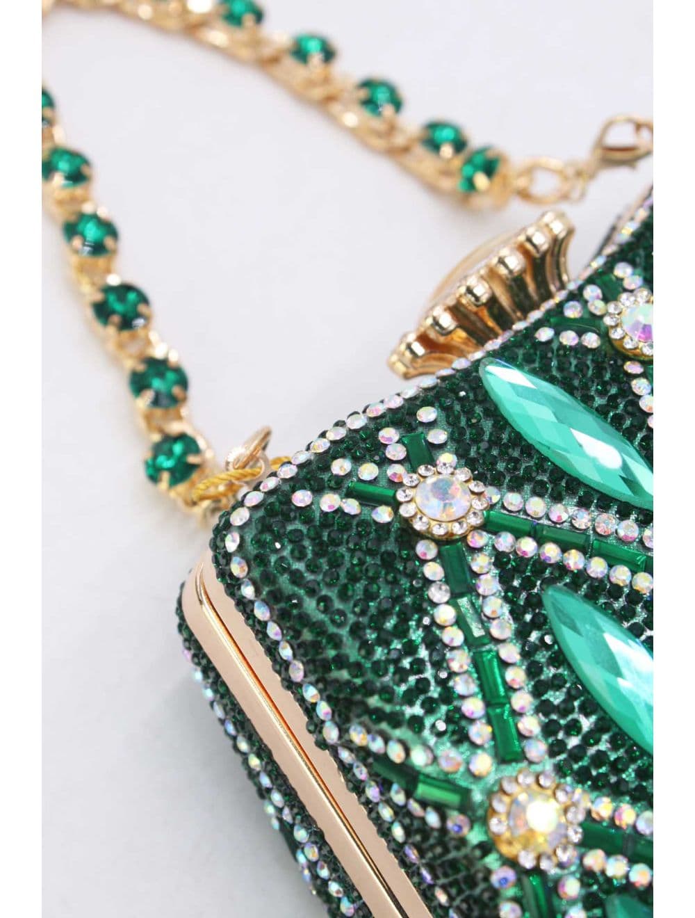 Pochette Soirée Strass Avec Chaîne 25BW-3535-Vert — vue 3