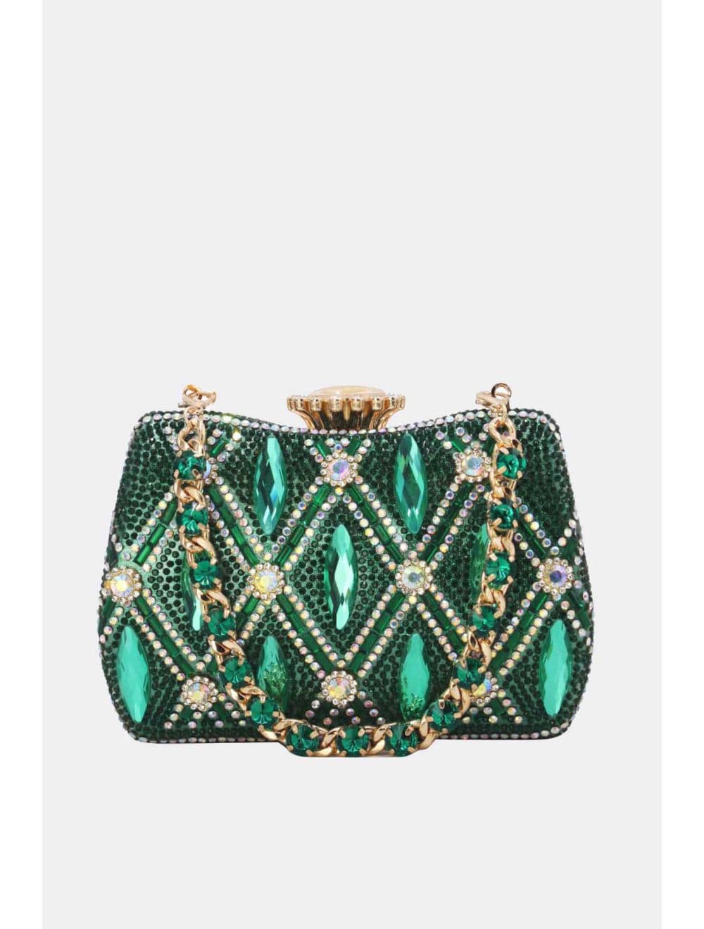 Pochette Soirée Strass Avec Chaîne 25BW-3535-Vert — vue 4
