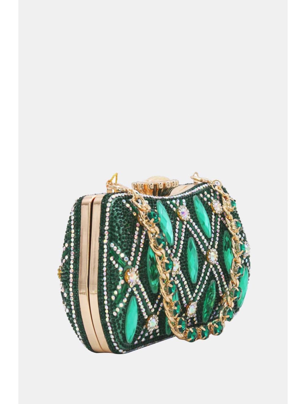Pochette Soirée Strass Avec Chaîne 25BW-3535-Vert — vue 5