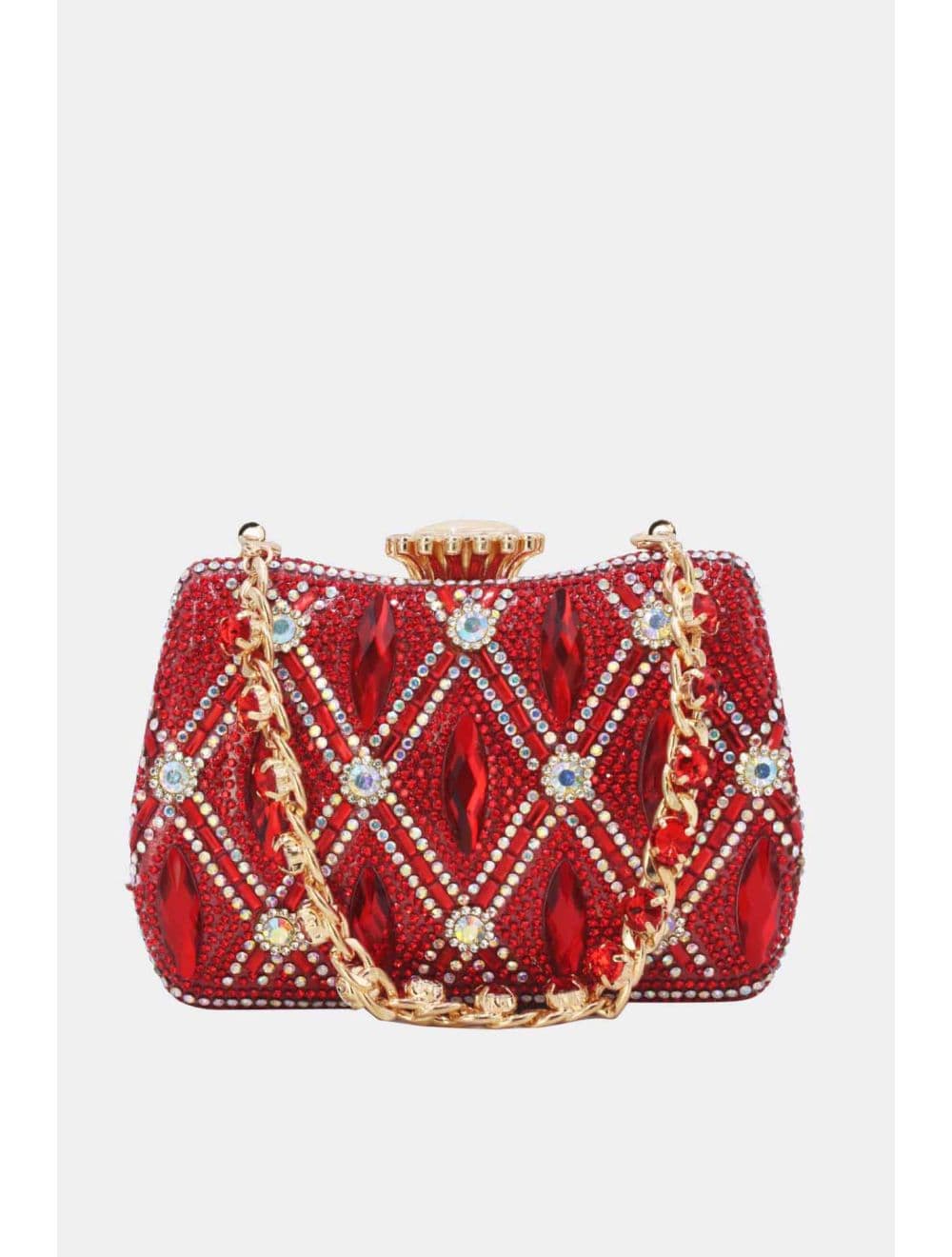 Pochette Soirée Strass Avec Chaîne 25BW-3535-Rouge — vue 2