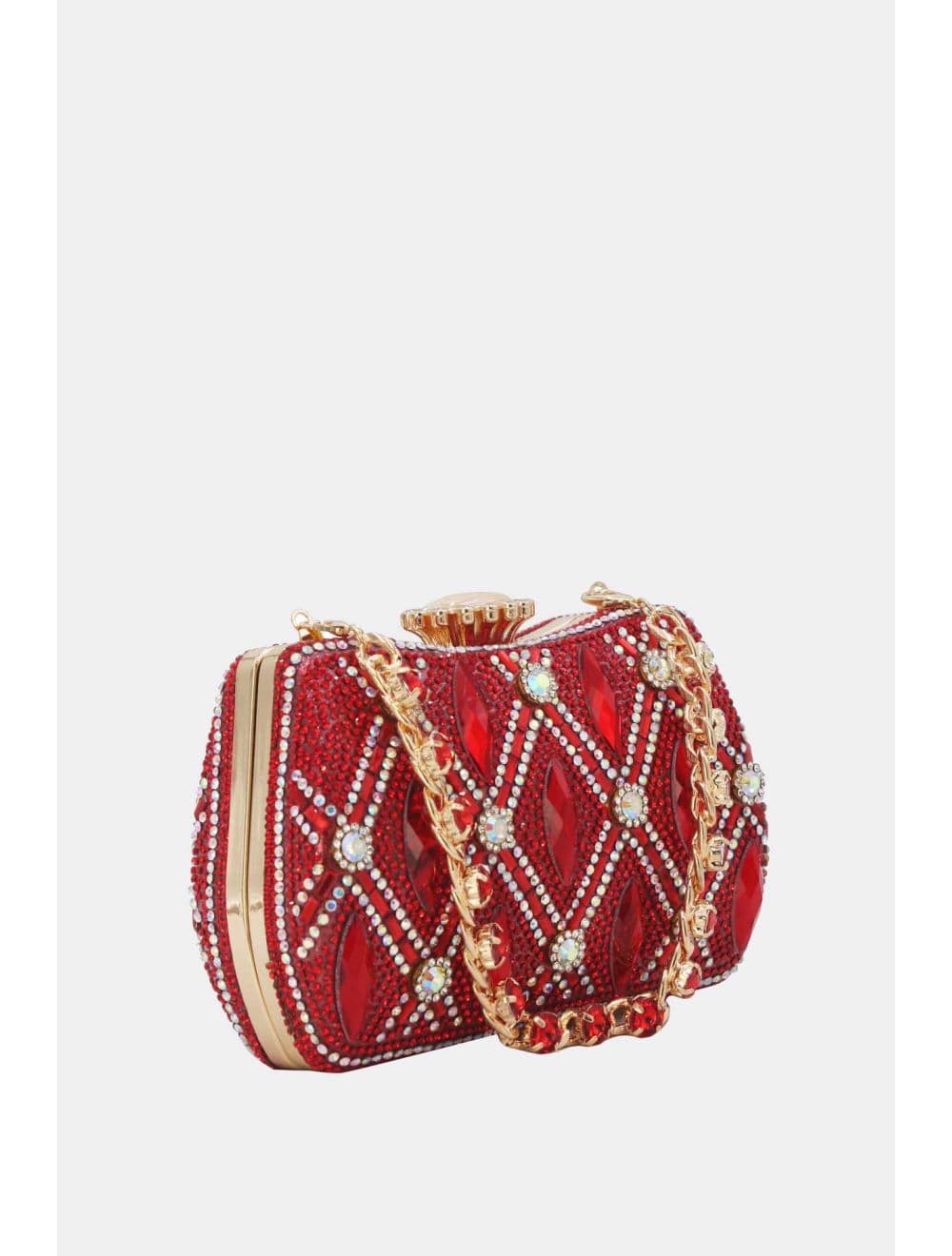 Pochette Soirée Strass Avec Chaîne 25BW-3535-Rouge — vue 3