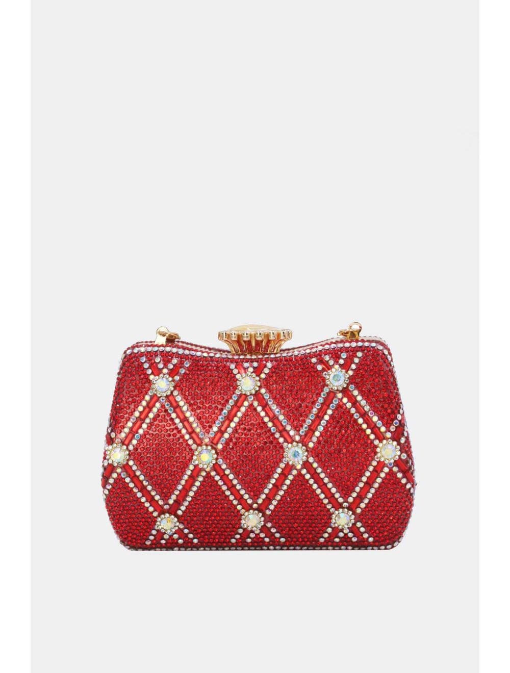 Pochette Soirée Strass Avec Chaîne 25BW-3535-Rouge — vue 4