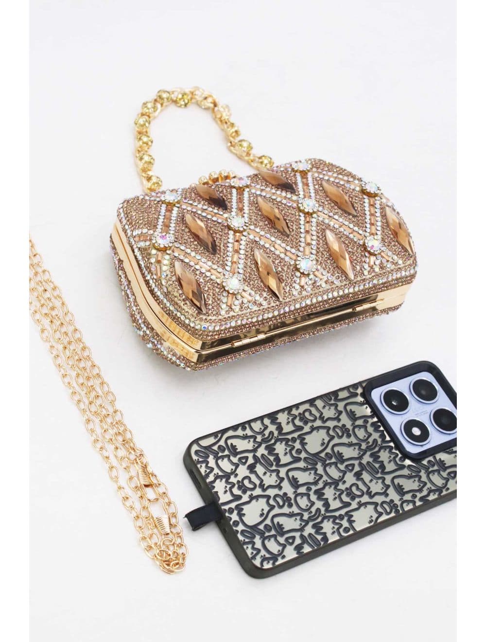 Pochette Soirée Strass Avec Chaîne 25BW-3535-Doré