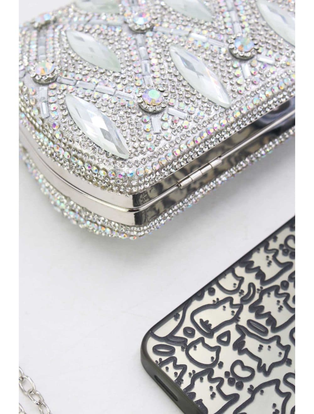Pochette Soirée Strass Avec Chaîne 25BW-3535-Argenté