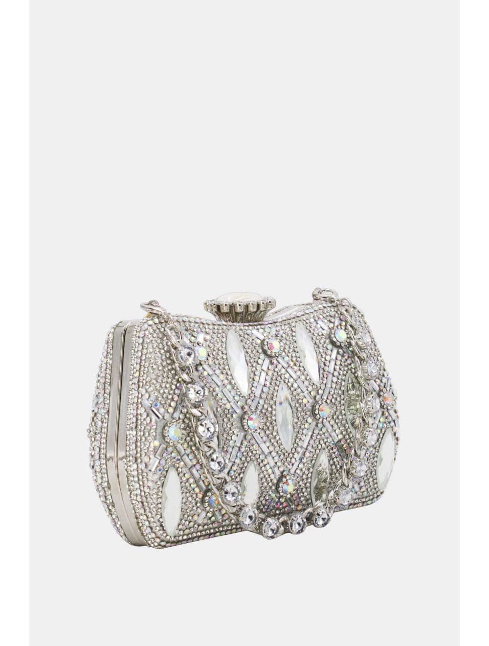 Pochette Soirée Strass Avec Chaîne 25BW-3535-Argenté — vue 3