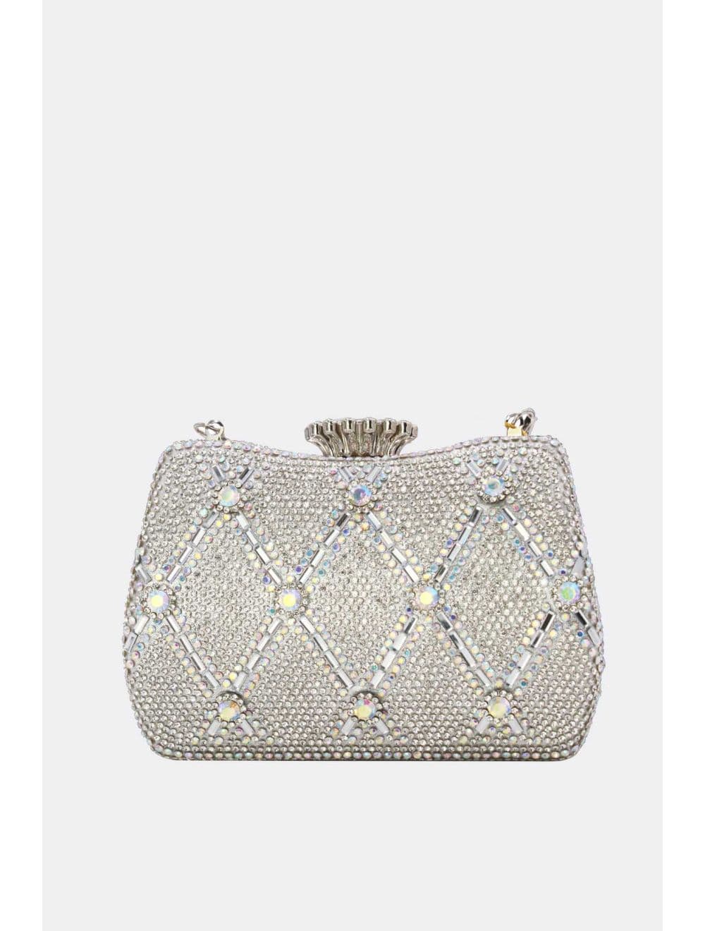 Pochette Soirée Strass Avec Chaîne 25BW-3535-Argenté — vue 4