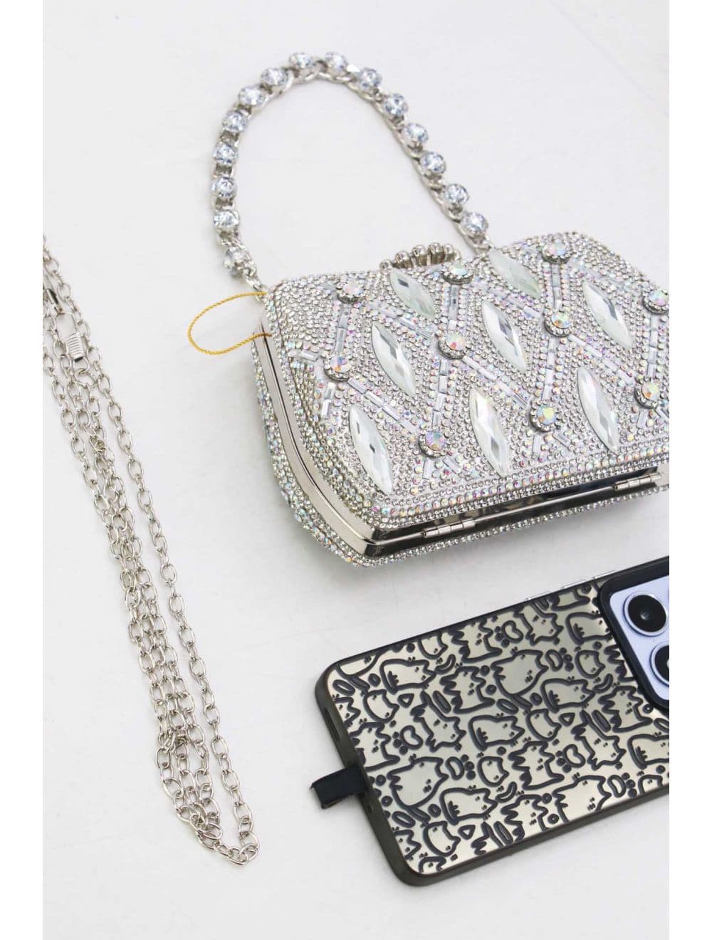 Pochette Soirée Strass Avec Chaîne 25BW-3535-Argenté — vue 5