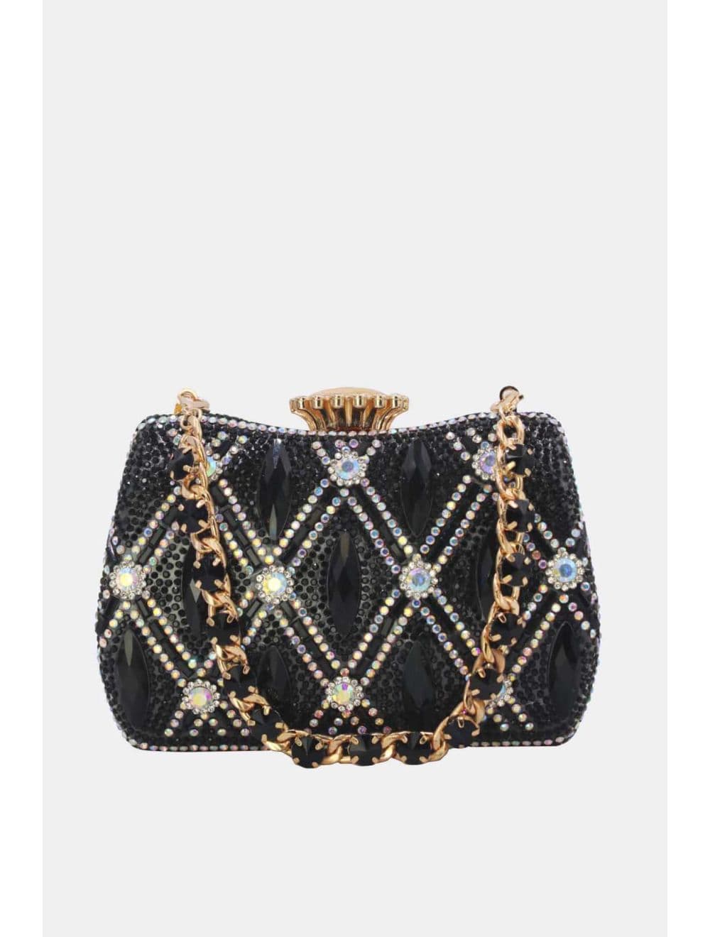 Pochette Soirée Strass Avec Chaîne 25BW-3535-Noir