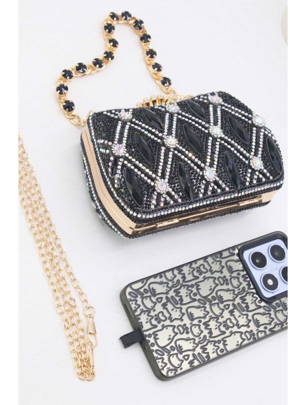 Pochette Soirée Strass Avec Chaîne 25BW-3535-Noir — vue 4