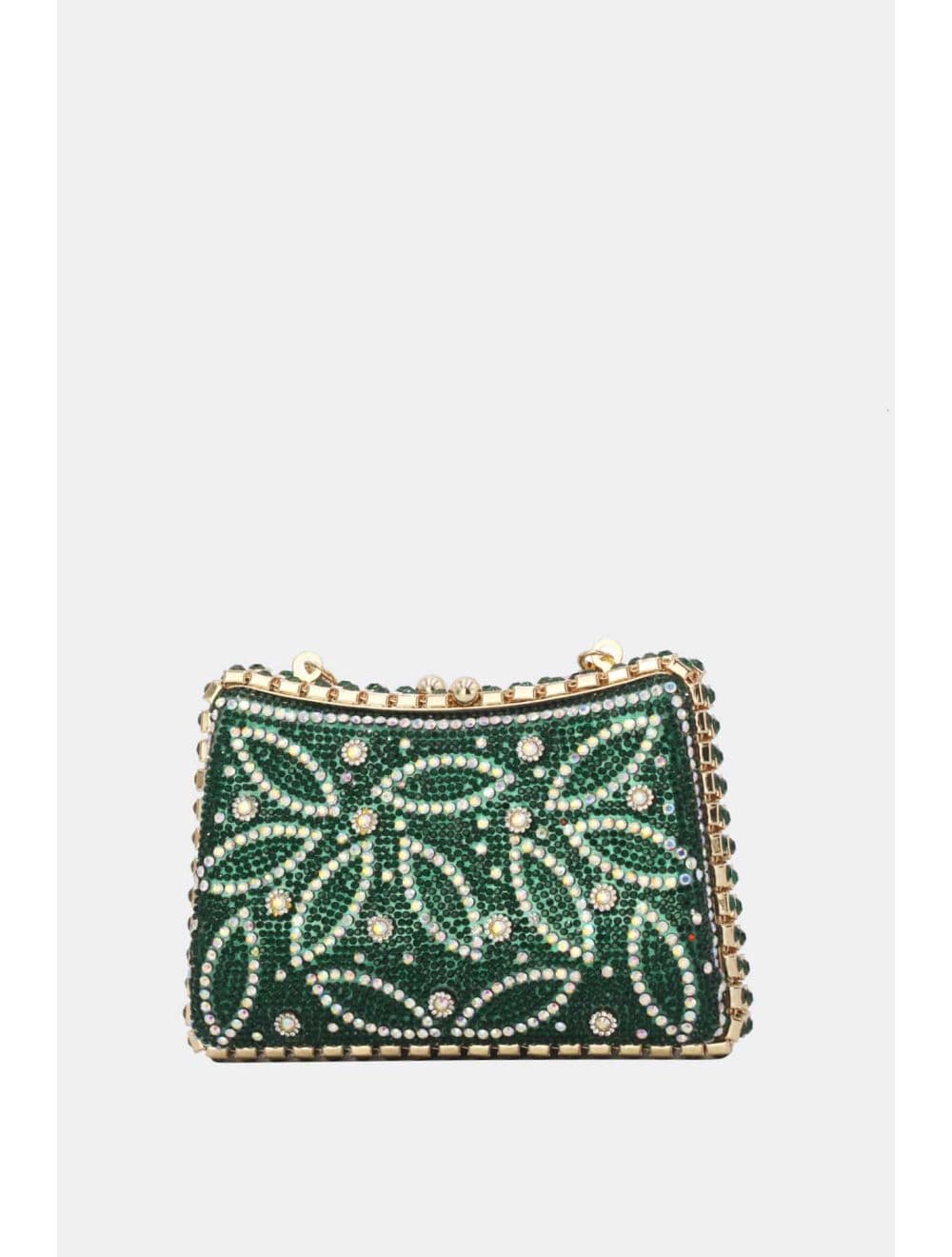 Pochette Soirée Strass avec Chainette Bandoulière 25R-3641-Vert